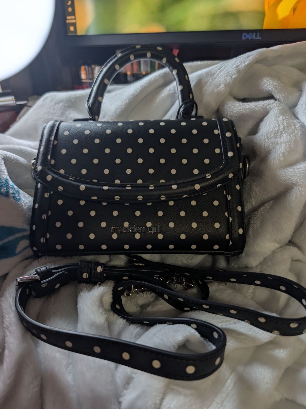 Madden Girl black and White Polka Dot Top-Handle Crossbody Bag